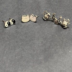 Silver and Black Earring Set